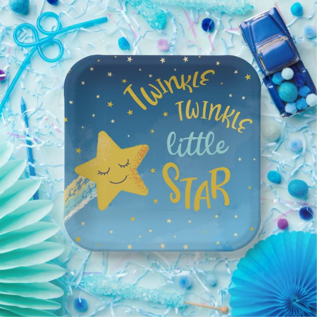 Navy Blue Gold Twinkle Little Star Paper Plate (Party)