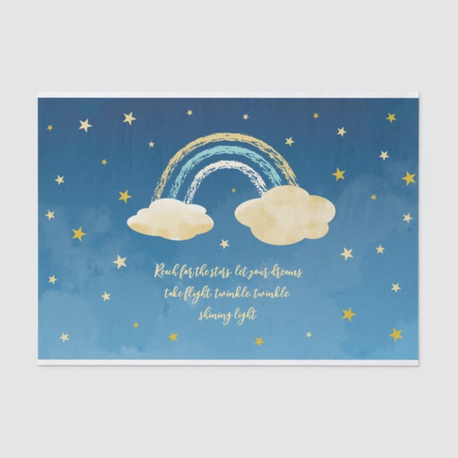Navy Blue Gold Twinkle Little Star  Tissue Paper (Front)