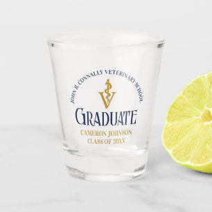 Navy Blue Gold Veterinary School Graduation Custom Shot Glass