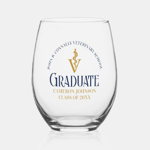 Navy Blue Gold Veterinary School Graduation Custom Stemless Wine Glass