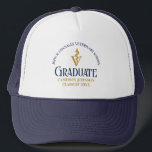 Navy Blue Gold Veterinary School Graduation Custom Trucker Hat<br><div class="desc">This navy blue and gold custom veterinary school graduation hat gift features modern typography for a class of 2025 graduate. Customize with your graduating year under the medical caduceus for a great personalized keepsake for a graduating veterinarian.</div>