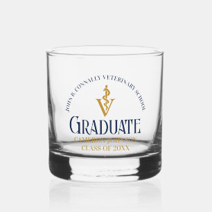 Navy Blue Gold Veterinary School Graduation Custom Whiskey Glass
