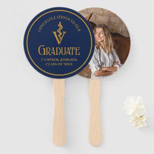 Navy Blue Gold Veterinary School Graduation Party Hand Fan