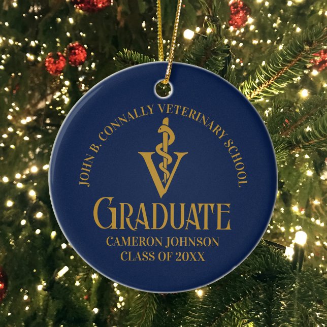 Navy Blue Gold Veterinary School Photo Graduation Ceramic Ornament (Creator Uploaded)
