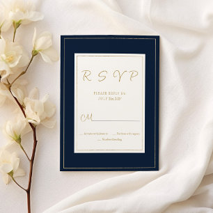 Navy blue gold vintage calligraphy RSVP Invitation