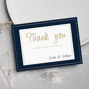 Navy blue gold vintage calligraphy Thank You Invitation