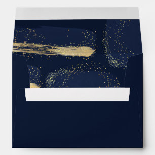 Navy Blue & Gold Watercolor Abstract Wedding Envelope