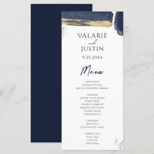Navy Blue Gold Watercolor Wedding  Menu