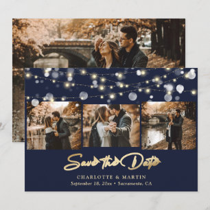 Navy Blue Gold Wedding 4 Photo Save The Date