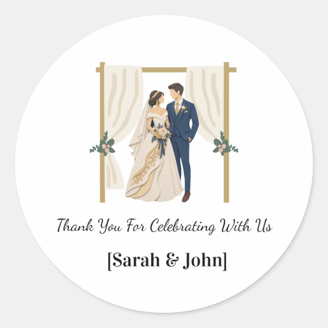 Navy Blue Gold Wedding Favour Stickers (Front)