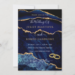 Navy Blue Gold Wedding Invitation Template