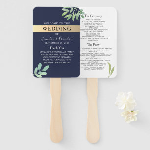 Navy Blue Gold Wedding Program Hand Fan