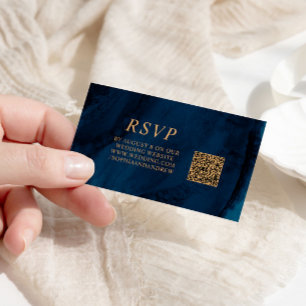 Navy Blue & Gold Wedding QR Code RSVP Enclosure Card