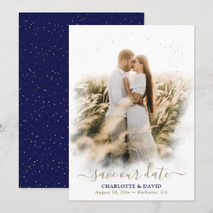 Navy Blue Gold Wedding Save Our Date Photo Card