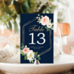 Navy Blue Gold Wedding Table Numbers Double Sided<br><div class="desc">Help your guests easily find their way with these lovely double sided table number cards. Easily edit the numbers,  names and date! This design features a beautiful blush floral bouquet and elegant script font!</div>