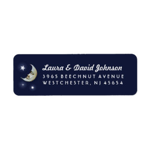 Navy Blue Gold & White Moon & Stars Address Label
