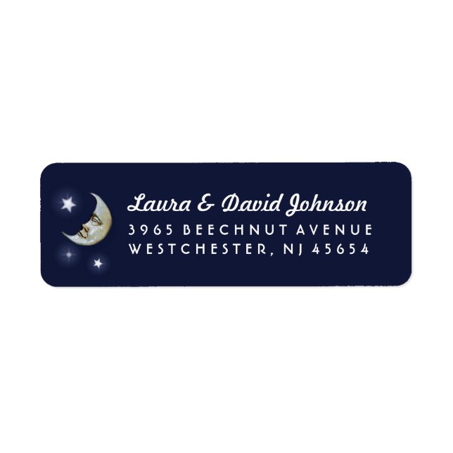 Navy Blue Gold & White Moon & Stars Address Label (Front)