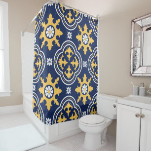 Navy blue gold white Moroccan arabesque tile