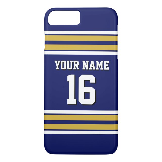 Navy Blue Gold Wht Team Jersey Custom Number Name Case-Mate iPhone Case (Back)