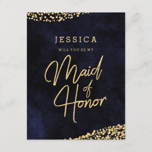 Navy Blue & Gold Will You Be My Maid of Honour Invitation
