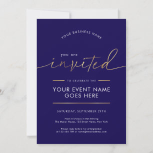 Navy Blue & Gold You Are Invited Company Event Invitation
