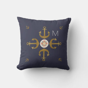 navy blue golden anchors nice throw pillow