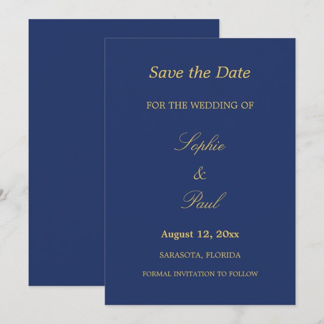 Navy Blue Golden Beige Save the Date (Front/Back)