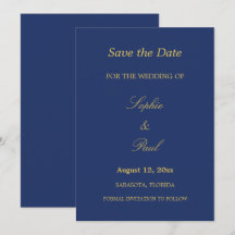 Navy Blue Golden Beige Save the Date