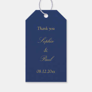 Navy Blue Golden Beige Wedding Favour Thank You Gift Tags