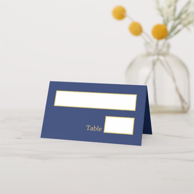 Navy Blue Golden Beige Wedding Folded Place Card (Front)
