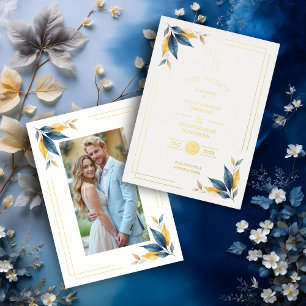 Navy Blue & Golden Botanical Leaves Corner Photo