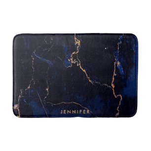 Navy Blue Golden Marble Bath Mat