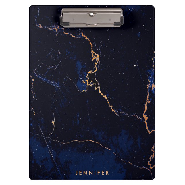 Navy Blue Golden Marble Clipboard (Front)