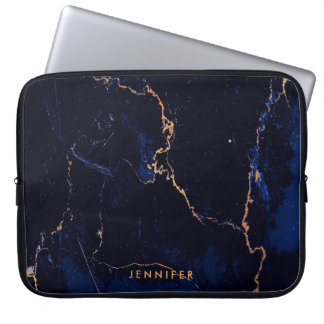 Navy Blue Golden Marble Laptop Sleeve