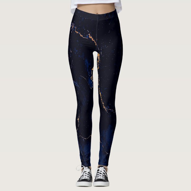 Navy Blue Golden Marble Leggings (Front)