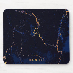 Navy Blue Golden Marble Mouse Pad