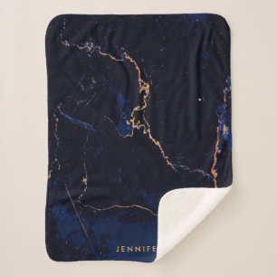 Navy Blue Golden Marble Sherpa Blanket