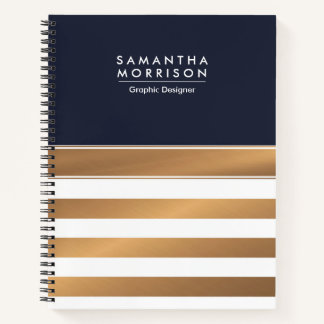 Navy Blue Golden Stripes Notebook