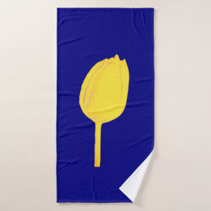 Navy Blue Golden Yellow Tulip Floral Colourful Coo Bath Towel