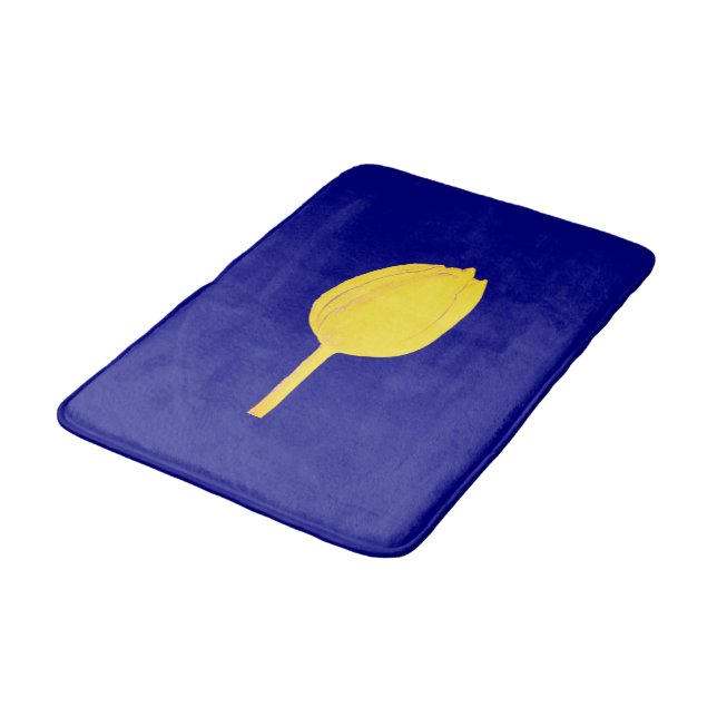 Navy Blue Golden Yellow Tulip Floral Colourful Cut Bath Mat (Angled)