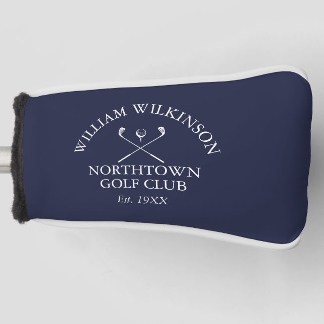 Navy Blue Golf Club And Member Name Golf Head Cover (Front)