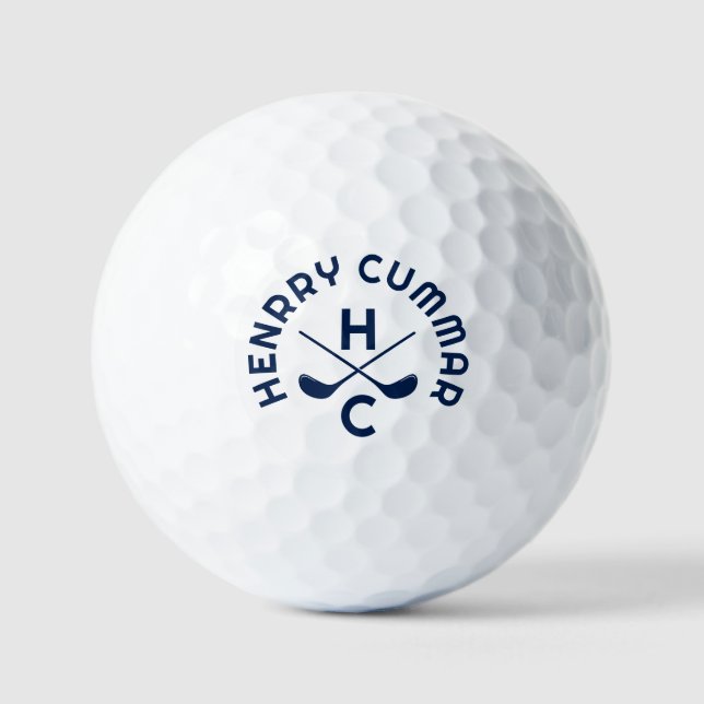 Navy Blue Golf Clubs, Custom Name  Balls (Front)