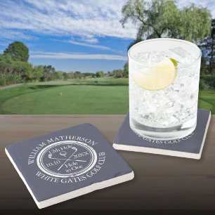 Navy Blue Golf Hole in One Personalized Stone Coaster
