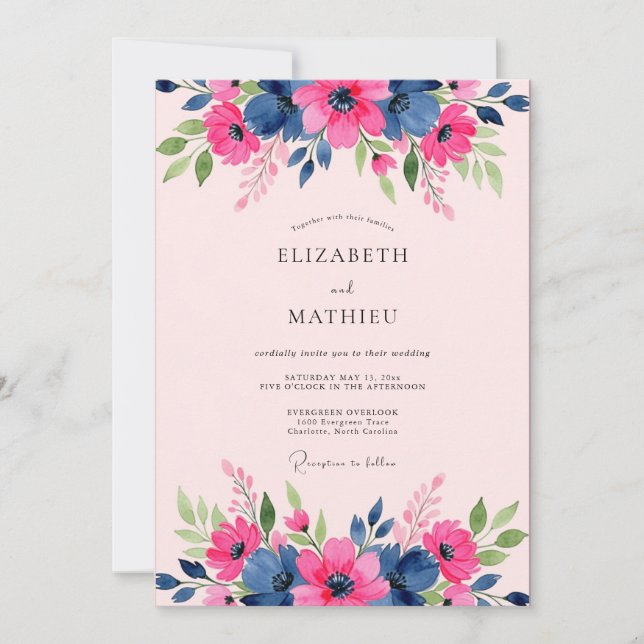 Navy Blue Gracious Spring Wedding Invitation (Front)