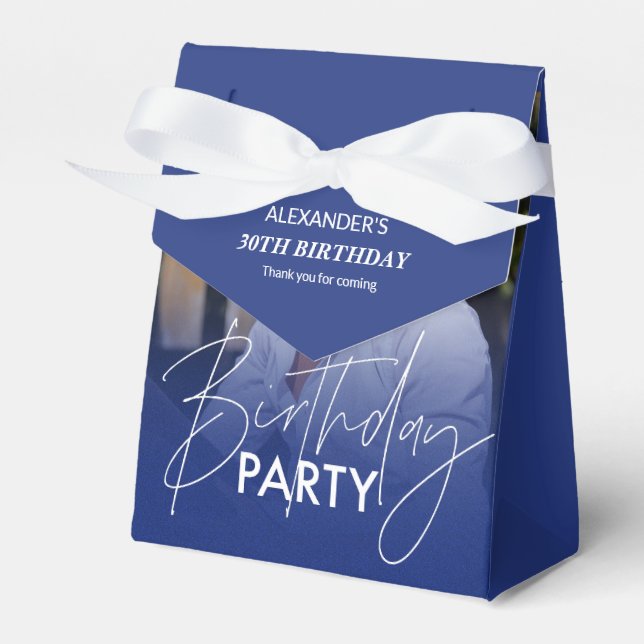 Navy Blue Gradient Photo Birthday Favor Box (Front Side)