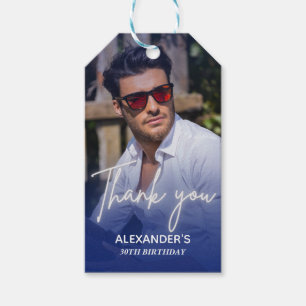 Navy blue Gradient Photo Birthday Thank you Gift Tags