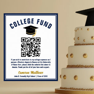 Navy Blue Graduate College Fund QR Code Poster