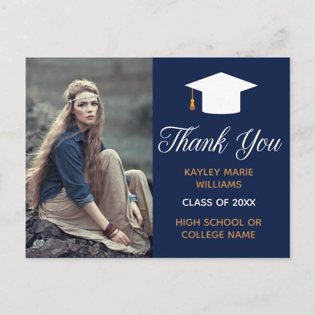Navy Blue Graduate Photo 2025 Graduation Thank You Postcard (Front)