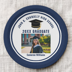 Navy Blue Graduate Photo 2026 Graduation Party Paper Plate