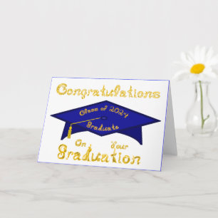 Navy Blue Graduation Cap Graduate Class 2024 Hat / Card